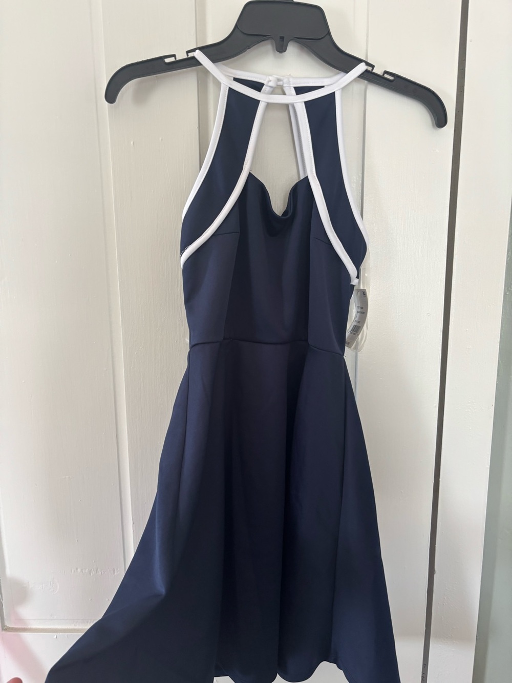 Girls Navy Halter Dress with White Trim